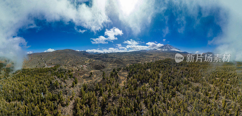 鸟瞰Siete Cañadas, Parque Natural Corona forest和El Teide国家公园，西班牙特内里费岛